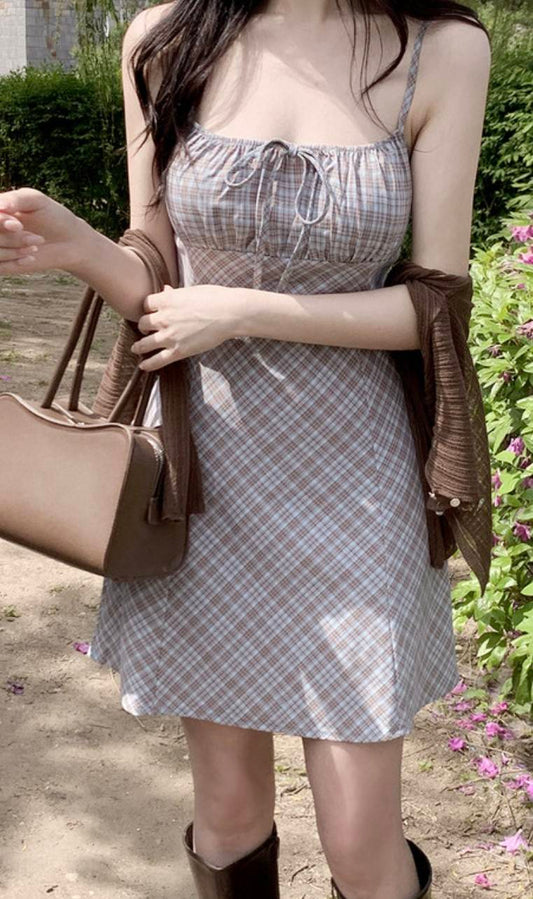 〔預購〕初夏野餐格紋抹胸洋裝