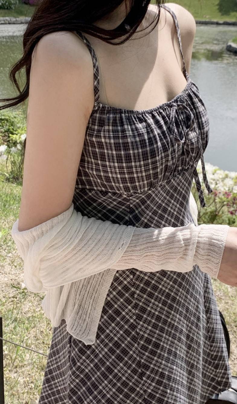 〔預購〕初夏野餐格紋抹胸洋裝