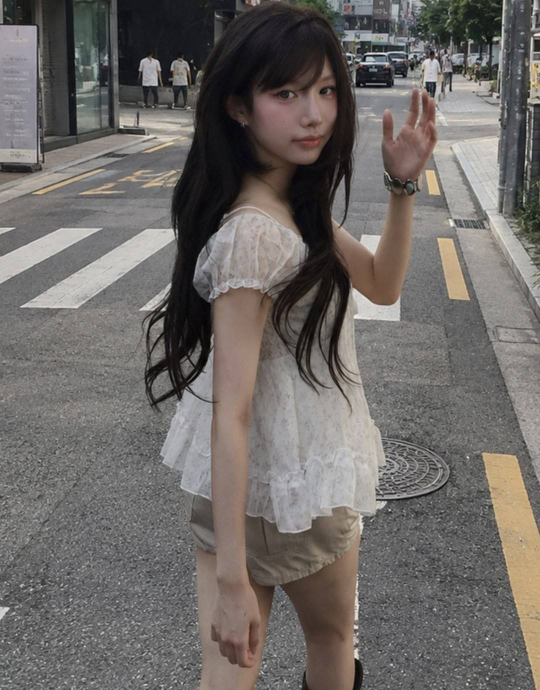 〔預購〕漫花呢喃荷葉雪紡上衣