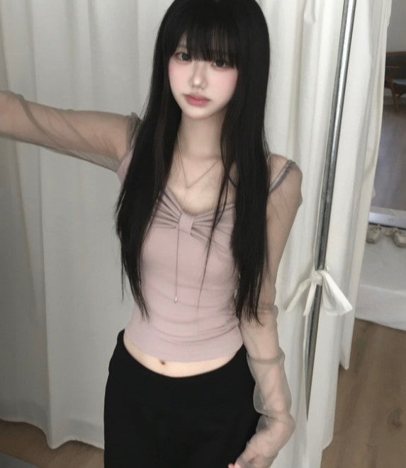 〔預購〕♡柔霧芭蕾透膚薄紗長袖 ♡