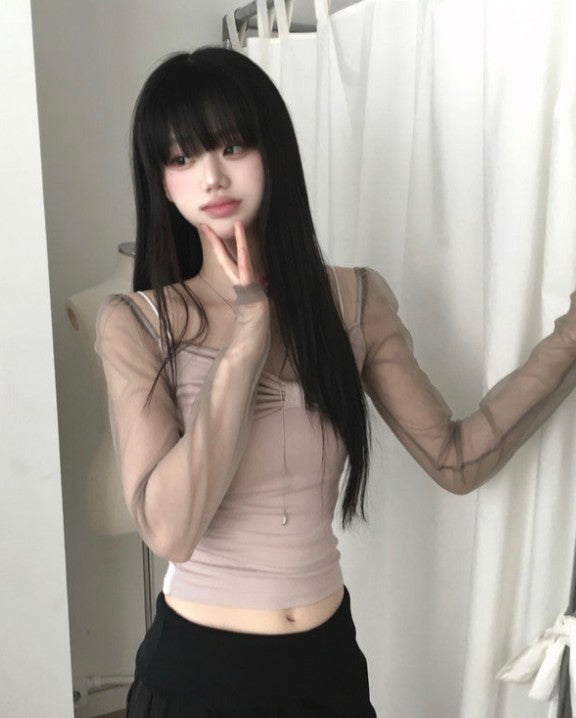 〔預購〕♡柔霧芭蕾透膚薄紗長袖 ♡