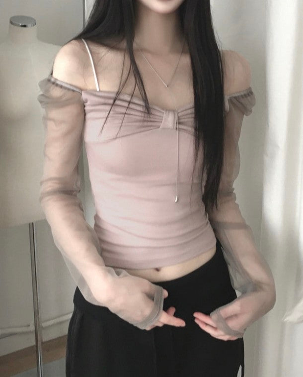 〔預購〕♡柔霧芭蕾透膚薄紗長袖 ♡