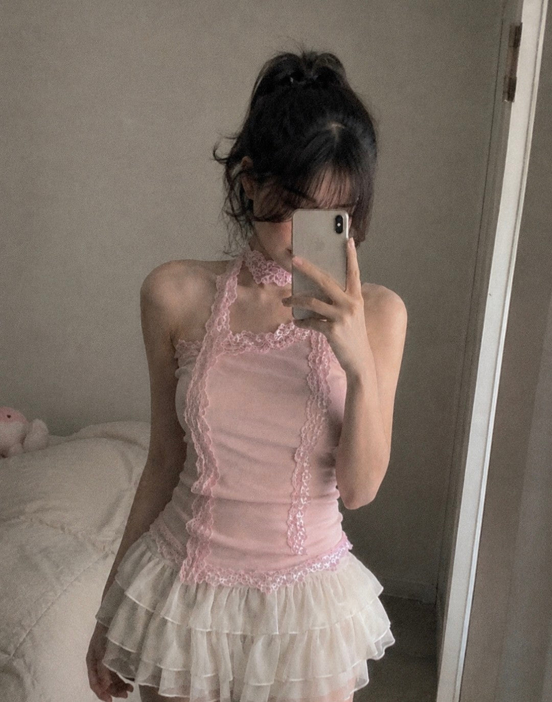 〔預購〕薔薇蕾絲頸帶上衣