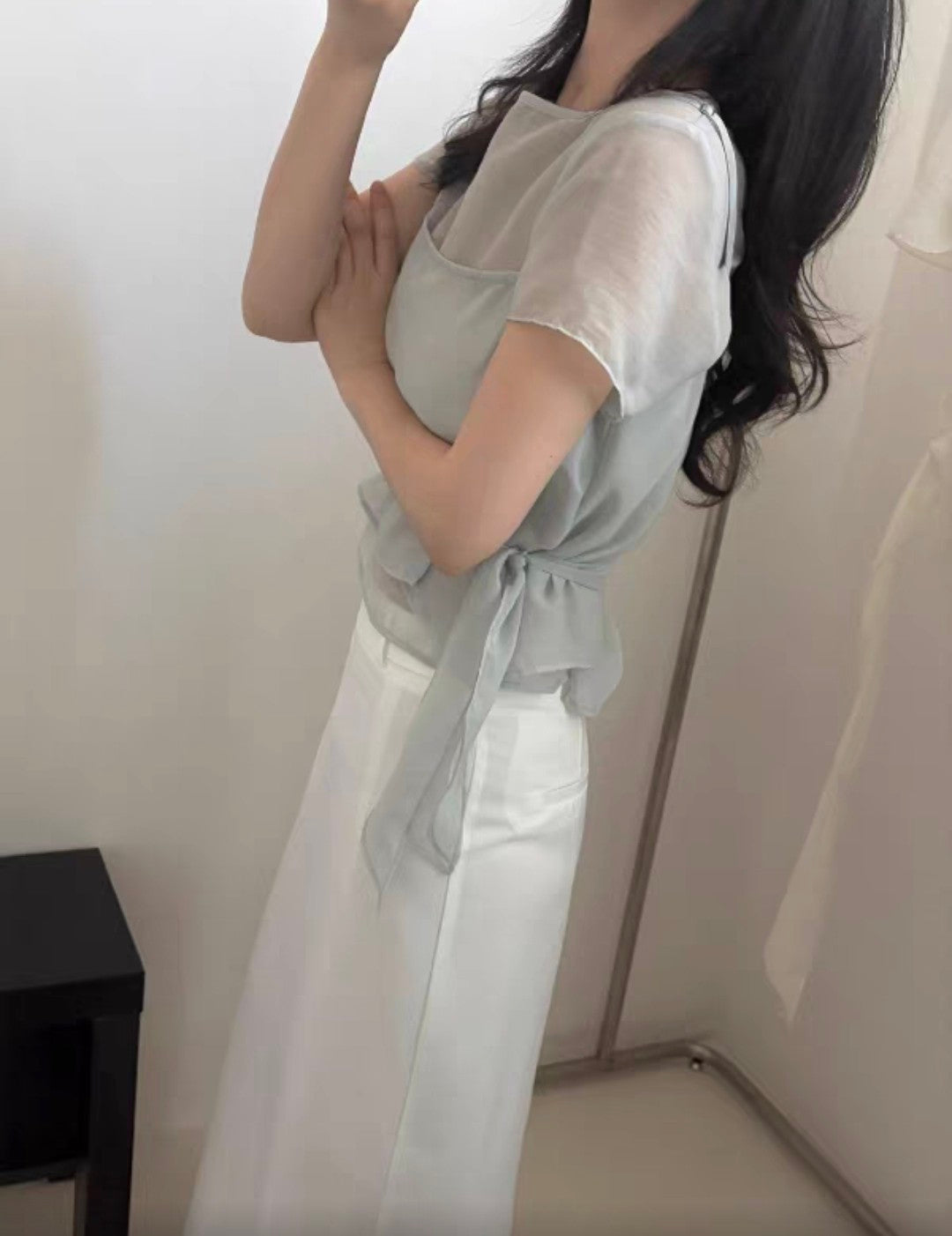 〔預購〕柔紗霧光緞帶上衣
