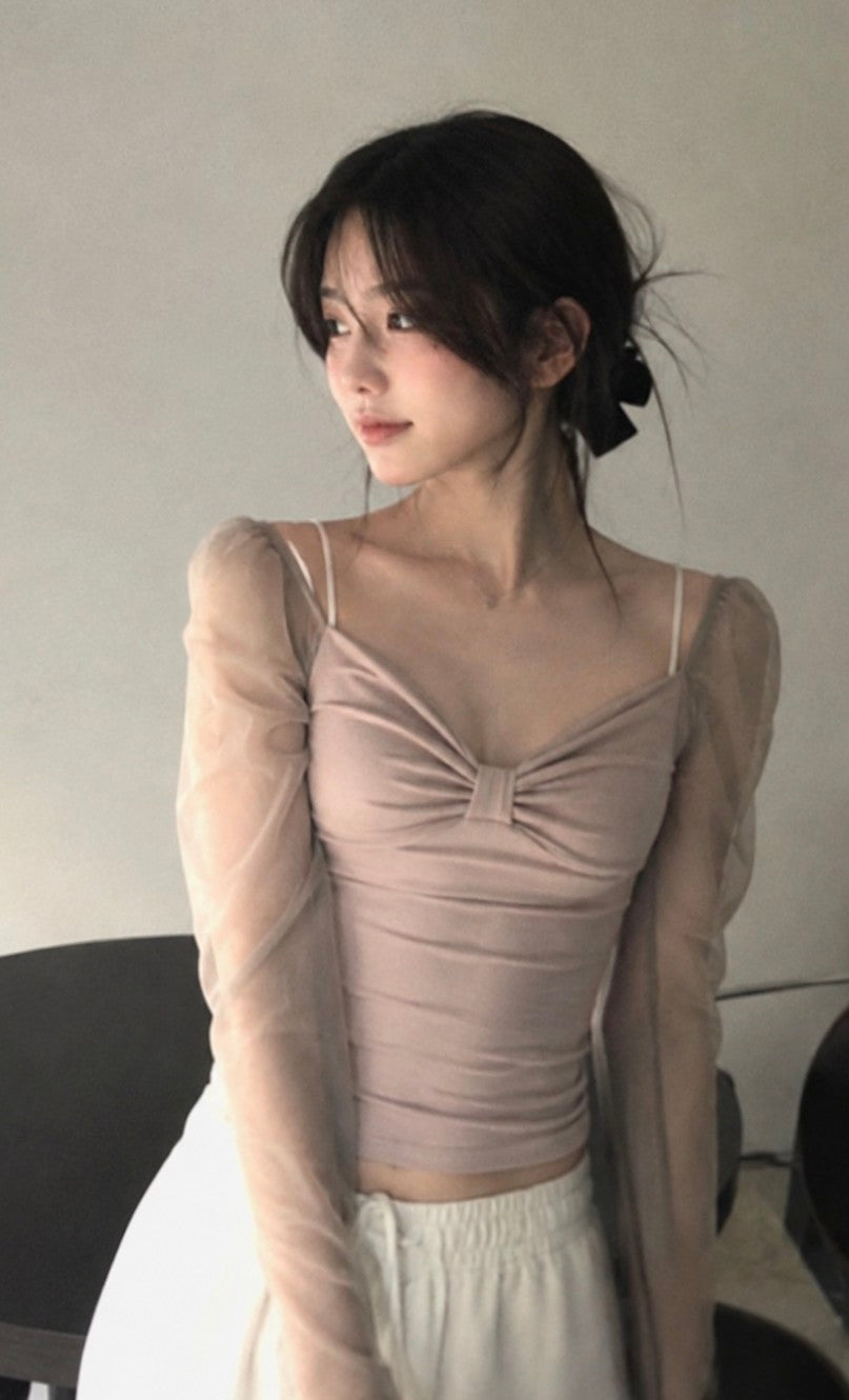 〔預購〕♡柔霧芭蕾透膚薄紗長袖 ♡